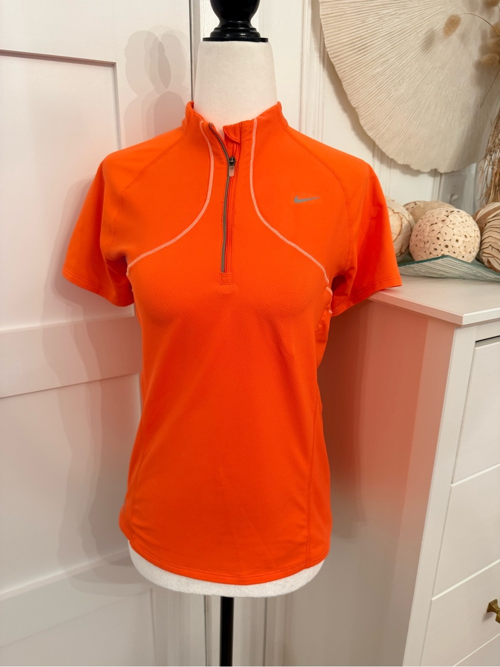 Nike Women's Bright Orange Short-Sleeve Half-Zip Athletic Top